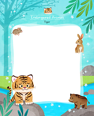 PSD 나무 꽃 하늘색 여러마리 일러스트 나뭇잎 프레임 사람없음 강 바위 토끼 풀잎 호랑이 쥐 멸종위기동물 멧돼지 프레임일러스트 국내일러스트 멸종위기종 식물 동물 다수 잎 포유류 파란색 반려동물 돌_바위 풀_식물 설치류 파일형식