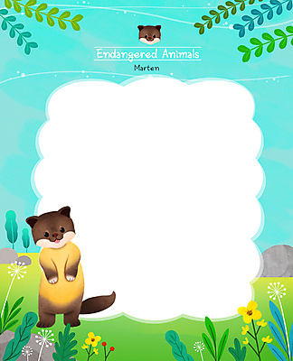 PSD 나무 한마리 꽃 하늘색 일러스트 나뭇잎 프레임 사람없음 바위 풀잎 멸종위기동물 담비 프레임일러스트 국내일러스트 멸종위기종 식물 동물 1 잎 파란색 돌_바위 풀_식물 파일형식