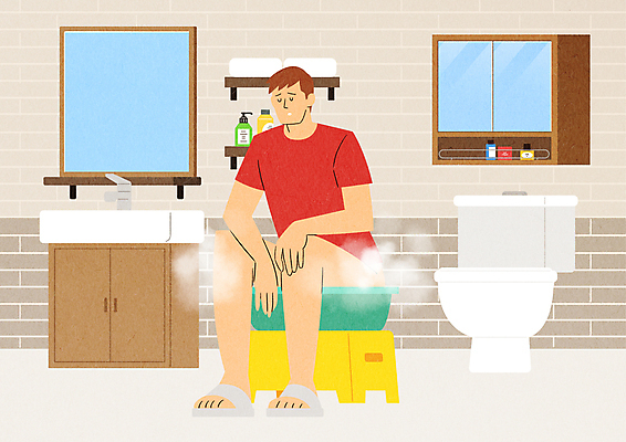 전신 PSD 남자 일러스트 슬리퍼 한명 앉기 성인 치료 수건 거울 욕실 수증기 세면대 화장실 예방 변기 대야 좌욕 치질 성인남자한명만 국내일러스트 1 신발 의학 모션 사람 위생용품 질병 남자한명만 성인남자만 파일형식