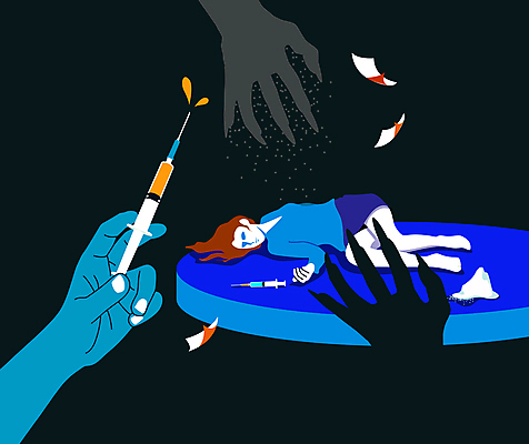 전신 손 여자 종이 일러스트 주사기 경고 한명 들기 성인 신체부위 파란색 검은색 뿌리기 가루약 마약 마약중독 마약중독자 성인여자한명만 쓰러짐 국내일러스트 AI파일 1 컬러 의료기기 모션 사람 약 중독 여자한명만 성인여자만 파일형식 벡터