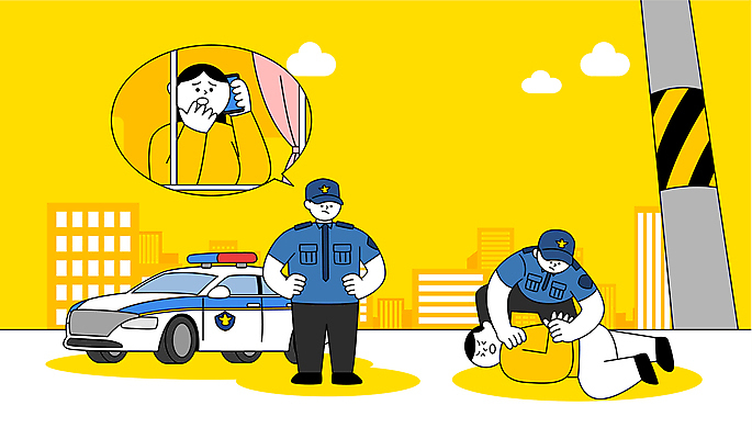 전신 구름 여자 남자 허리손 말풍선 일러스트 빌딩 여러명 상반신 성인 노란색 경찰 범죄인 구속 전봇대 통화 경찰차 112 스토커 신고 체포 출동 성인만 쓰러짐 국내일러스트 AI파일 자연요소 직업 공공시설 컬러 포즈 다수 컨셉 모션 자동차 사람 건물 범죄 전화번호 파일형식 벡터