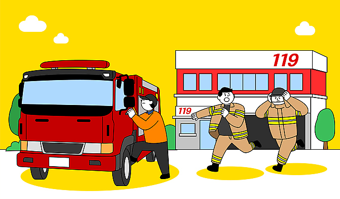 전신 나무 구름 남자 일러스트 성인 세명 달리기 노란색 승차 소방관 구조원 소방차 119 소방관모자 소방서 소방장비 신고 착용 출동 성인남자만 방호복 국내일러스트 AI파일 자연요소 식물 직업 모자_잡화 옷 컬러 모션 자동차 사람 장비 소방 전화번호 남자만 성인만 파일형식 벡터