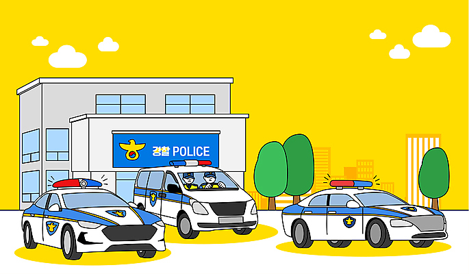 나무 구름 남자 일러스트 빌딩 성인 두명 노란색 경찰 승차 경찰차 경찰서 사이렌 신고 출동 성인남자만 국내일러스트 AI파일 자연요소 식물 직업 컬러 모션 자동차 사람 건물 남자만 성인만 파일형식 벡터