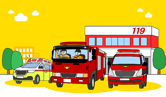 나무 구름 남자 일러스트 상반신 성인 두명 노란색 운전 승차 구급차 소방관 소방차 119 소방서 출동 성인남자만 소방응급차 국내일러스트 AI파일 자연요소 식물 컬러 모션 자동차 사람 응급차 구조원 소방 전화번호 남자만 성인만 파일형식 벡터