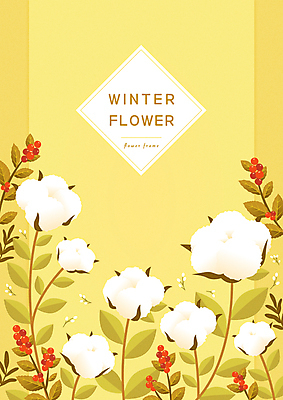 열매 꽃 백그라운드 잎 일러스트 프레임 사람없음 노란색 겨울꽃 꽃프레임 목화꽃 프레임일러스트 카피스페이스 국내일러스트 AI파일 식물 컬러 겨울 공백 파일형식 벡터