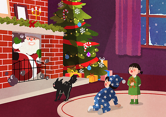 전신 PSD 여자 노년 남자 어린이 크리스마스장식 크리스마스 겨울 일러스트 창문 크리스마스선물 소녀 소년 세명 크리스마스트리 산타클로스 고양이 놀람 곰인형 눈 커튼 눈송이 벽난로 손인사 끼임 국내일러스트 자연요소 계절 기념일 감정 인형 포유류 날씨 눈_날씨 표정 선물 사람 성인 반려동물 인사 파일형식