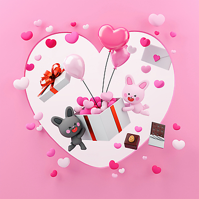 PSD 편집 편집이미지 분홍색 발렌타인데이 매달리기 들기 사람없음 선물상자 3D소스 3D 초콜릿 하트 토끼 잡기 편지 디지털합성 토끼캐릭터 하트풍선 2월 편집소스 흑토끼 계묘년 편집3D 모양 컬러 동물캐릭터 포유류 모션 데이이벤트 디저트 선물 반려동물 상자 날짜 풍선 파일형식 2023년