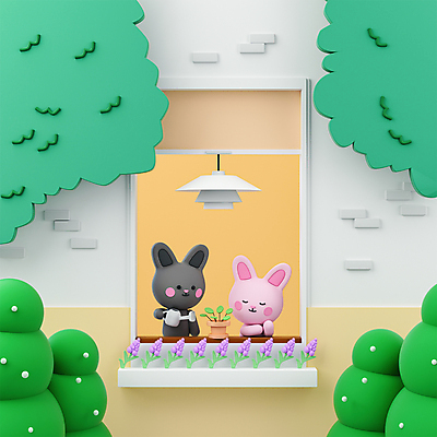 PSD 나무 편집 편집이미지 꽃 화분 창문 들기 사람없음 3D소스 3D 눈감음 물뿌리개 토끼 5월 창가 디지털합성 토끼캐릭터 물뿌리기 편집소스 흑토끼 계묘년 편집3D 식물 동물캐릭터 포유류 모션 반려동물 날짜 파일형식 2023년