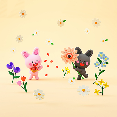 PSD 편집 편집이미지 꽃잎 꽃 웃음 들기 사람없음 장미 노란색 3D소스 3D 들꽃 튤립 토끼 6월 뿌리기 디지털합성 토끼캐릭터 편집소스 흑토끼 계묘년 편집3D 식물 컬러 동물캐릭터 포유류 모션 표정 반려동물 날짜 파일형식 2023년