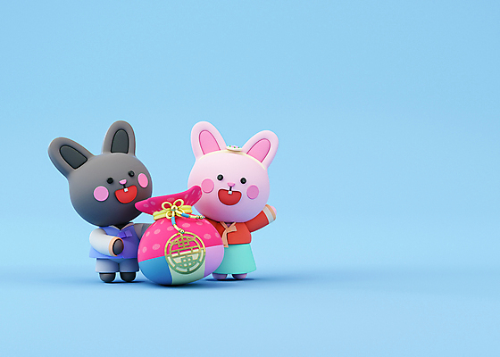 PSD 편집 편집이미지 하늘색 새해 복주머니 사람없음 3D소스 3D 손들기 토끼 한복 디지털합성 토끼캐릭터 편집소스 흑토끼 계묘년 편집3D 한국전통 동물캐릭터 포유류 모션 전통소품 파란색 반려동물 전통의상 파일형식 2023년