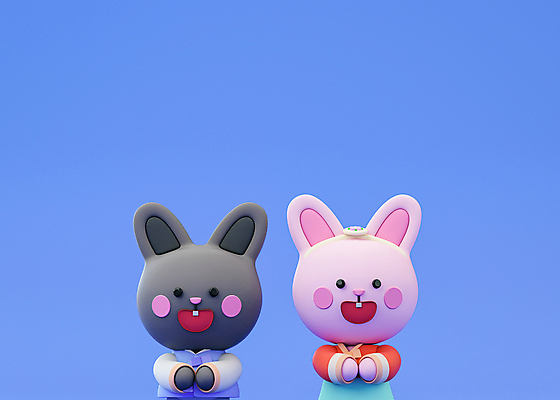 PSD 편집 편집이미지 새해 사람없음 파란색 3D소스 3D 새해인사 토끼 한복 디지털합성 토끼캐릭터 손모으기 편집소스 흑토끼 계묘년 편집3D 한국전통 컬러 동물캐릭터 포유류 손짓 반려동물 인사 전통의상 파일형식 2023년