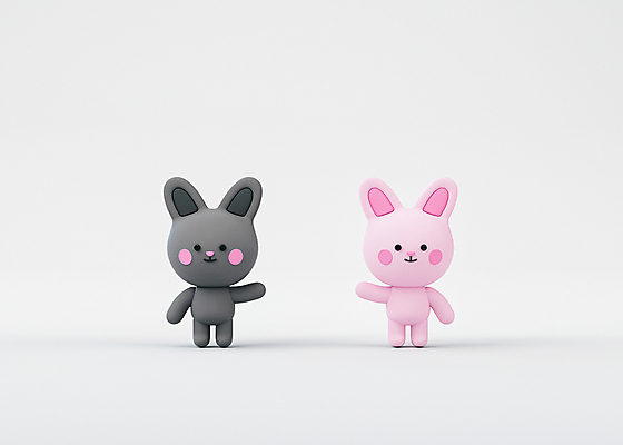 PSD 편집 편집이미지 캐릭터 새해 사람없음 3D소스 3D 손들기 흰색 토끼 인사 디지털합성 토끼캐릭터 편집소스 흑토끼 계묘년 편집3D 컬러 동물캐릭터 포유류 모션 반려동물 예절 파일형식 2023년