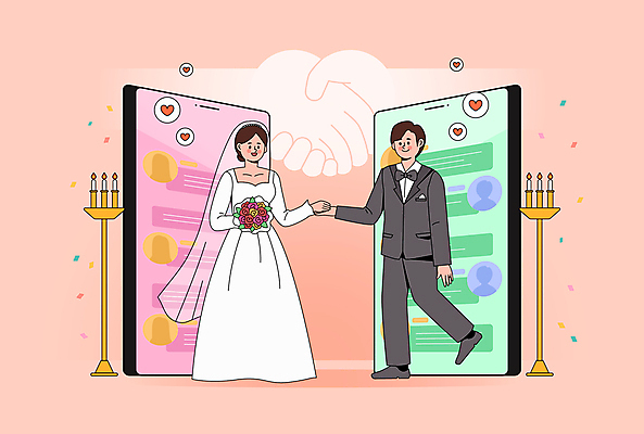 전신 손 커플 여자 남자 신부 분홍색 부케 신랑 결혼 말풍선 데이트 일러스트 사람모양 사랑 성인 두명 신체부위 스마트폰 손잡기 하트 어플리케이션 촛대 성인만 국내일러스트 AI파일 모양 감정 컬러 꽃다발 관계 모션 사람 이벤트 핸드폰 스마트기기 파일형식 벡터