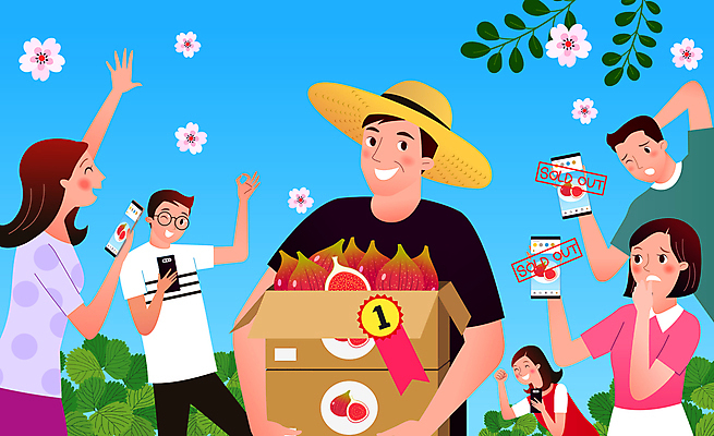 여자 남자 꽃 일러스트 성공 들기 여러명 상반신 성인 상자 손들기 수확 실패 농부 OK 고객 밀짚모자 모바일쇼핑 무화과 소셜네트워크 품절 직거래 온라인구매 성인만 산지직송 선착순 농켓팅 국내일러스트 AI파일 식물 직업 모자_잡화 다수 컨셉 농업 과일 모션 사람 손짓 쇼핑 거래 좌절 배송 온라인쇼핑 파일형식 벡터 직송