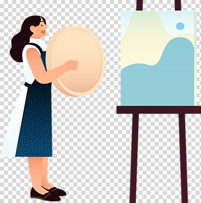 전신 편집 편집이미지 여자 한명 서기 웃음 들기 누끼 성인 금융 경제 동전 이젤 그림 캔버스 화가 PNG 성인여자한명만 편집소스 직업 1 돈 모션 표정 사람 미술도구 여자한명만 성인여자만 파일형식