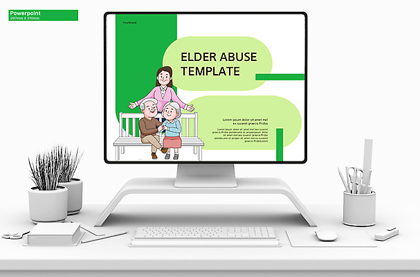 전신 템플릿 여자 할아버지 노년 남자 할머니 벤치 비즈니스 팔벌리기 그래프 앉기 성인 세명 초록색 세트 PPT 프레젠테이션 문서템플릿 예방 애니형PPT 9P 노인학대 이미지템플릿 컬러 의자 모션 사람 학대 파일형식