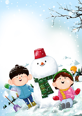 전신 PSD 여자 남자 어린이 겨울 일러스트 눈사람 서기 앉기 소녀 소년 세명 파란색 친구 손들기 목도리 나뭇가지 눈 삽 양동이 즐거움 눈사람만들기 어린이만 국내일러스트 자연요소 나무 잡화 계절 감정 컬러 관계 모션 날씨 사람 만들기 파일형식