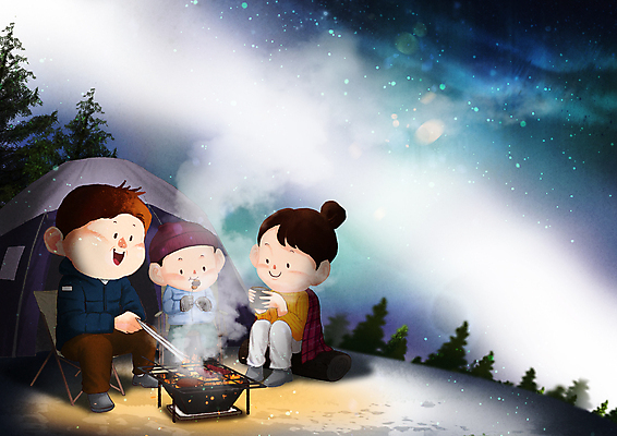 전신 PSD 여자 남자 행복 여유 어린이 겨울 일러스트 가족 밤하늘 휴가 텐트 앉기 소년 성인 세명 캠핑 연기 야간 바비큐 굽기 캠핑장 즐거움 화로 오로라 겨울캠프 국내일러스트 자연요소 그릇 계절 감정 음식 관계 모션 자연현상 하늘 레저 캠핑도구 사람 구이 파일형식