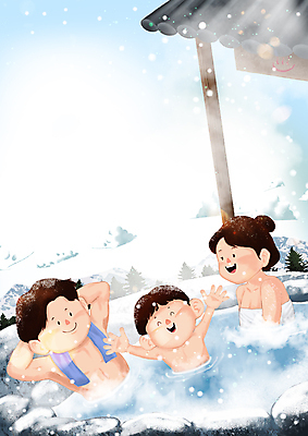 PSD 여자 남자 행복 여유 어린이 겨울 일러스트 가족 휴식 따뜻함 웃음 소년 상반신 성인 세명 온천 만세 눈 연기 즐거움 노천온천 노천탕 온천여행 국내일러스트 자연요소 계절 감정 여행 컨셉 관계 모션 날씨 표정 사람 스파 파일형식