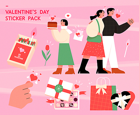 전신 손 커플 여자 기념일 남자 분홍색 스티커 일러스트 발렌타인데이 사랑 들기 성인 신체부위 세명 선물상자 세트 쇼핑백 케이크 초콜릿 하트 성냥 손하트 성냥불 성인만 국내일러스트 AI파일 모양 감정 컬러 가방 관계 모션 데이이벤트 디저트 선물 사람 손짓 이벤트 상자 파일형식 벡터