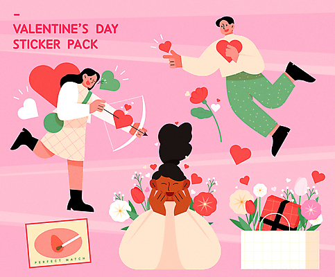 전신 커플 여자 기념일 남자 꽃 분홍색 스티커 일러스트 발렌타인데이 선물 사랑 미소 들기 성인 세명 선물상자 세트 쇼핑백 초콜릿 기쁨 하트 성냥 성냥갑 사랑의총알 사랑의화살 성냥불 성인만 국내일러스트 AI파일 모양 식물 감정 컬러 가방 관계 모션 데이이벤트 디저트 화살 표정 사람 손짓 이벤트 상자 파일형식 벡터