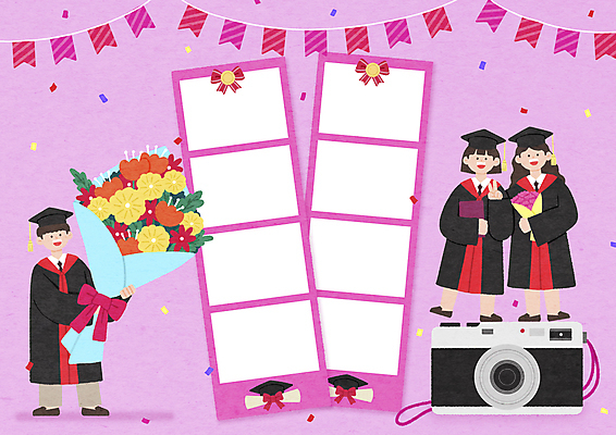 전신 PSD 여자 남자 분홍색 꽃다발 일러스트 졸업 청소년 사각프레임 프레임 들기 세명 파티 카메라 축하 졸업장 가랜드 프레임일러스트 십대만 네컷사진 국내일러스트 교육 꽃 컬러 컨셉 모션 사람 이벤트 전자제품 사각형 사진촬영 파티용품 파일형식