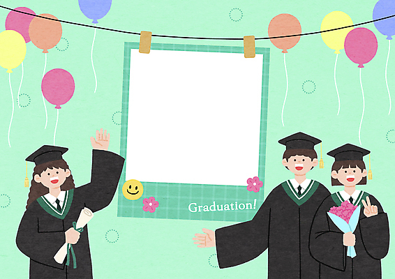 PSD 여자 남자 꽃다발 일러스트 학사모 졸업 청소년 사각프레임 프레임 들기 세명 손들기 졸업가운 졸업장 브이 폴라로이드 풍선 민트색 프레임일러스트 십대만 국내일러스트 모자_잡화 교육 꽃 컬러 모션 사람 손짓 카메라 사각형 가운 파일형식