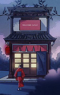 전신 PSD 여자 백그라운드 일러스트 전등 한명 풍경 성인 건물 상점 일본 어둠 야간 기모노 일본전통 성인여자한명만 국내일러스트 자연요소 1 전통 건축물 아시아 조명 사람 일본전통의상 여자한명만 성인여자만 파일형식