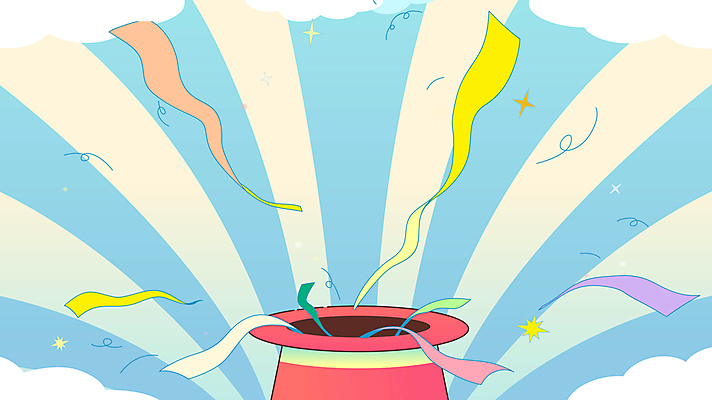 구름 리본 사람없음 마술 화려 마술사모자 서프라이즈 동영상 나오기 모션그래픽 MP4 MOV 자연요소 모자_잡화 컨셉 모션 파일형식