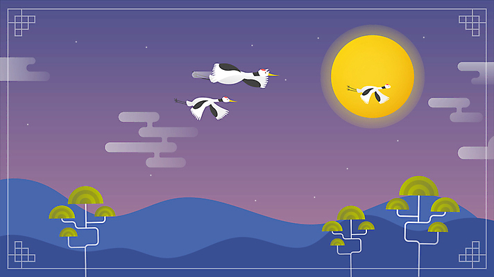 구름 백그라운드 밤하늘 근하신년 새해 세마리 풍경 사람없음 보라색 학 보름달 비행 소나무 야간 동영상 모션그래픽 MP4 MOV 자연요소 나무 컬러 조류 하늘 3 달 파일형식