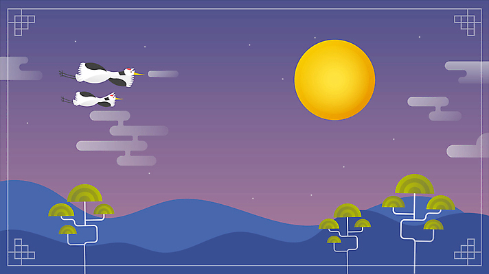 구름 백그라운드 두마리 밤하늘 근하신년 새해 풍경 사람없음 보라색 학 보름달 비행 소나무 야간 동영상 모션그래픽 MP4 MOV 자연요소 나무 컬러 2 조류 하늘 달 파일형식