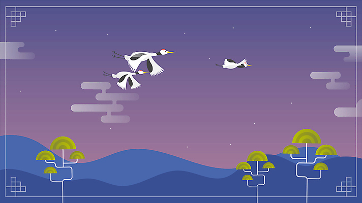 구름 백그라운드 밤하늘 근하신년 새해 세마리 풍경 사람없음 보라색 학 비행 소나무 야간 동영상 모션그래픽 MP4 MOV 자연요소 나무 컬러 조류 하늘 3 파일형식