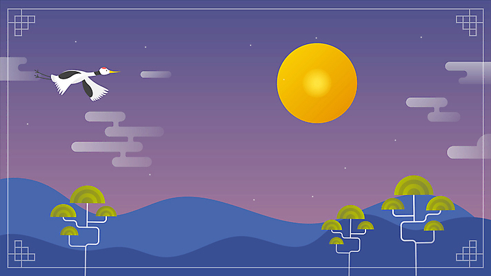 구름 한마리 백그라운드 밤하늘 근하신년 새해 풍경 사람없음 보라색 학 보름달 비행 소나무 야간 동영상 모션그래픽 MP4 MOV 자연요소 나무 1 컬러 조류 하늘 달 파일형식