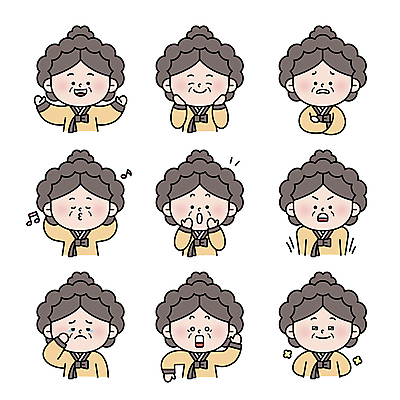 여자 감정 중년 일러스트 팔벌리기 미소 웃음 여러명 상반신 세트 팔짱 눈감음 놀람 슬픔 분노 한복 조선시대 눈물 이모티콘 꽃받침 딴짓 신사임당 휘파람 중년여자만 못마땅 흐뭇 월간캐릭터 일러캐릭터 AI파일 캐릭터 한국전통 다수 컨셉 모션 표정 사람 손짓 성인 역사 전통의상 여자만 중년만 파일형식 벡터