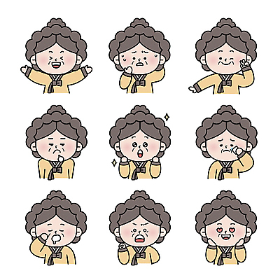 여자 감정 중년 일러스트 윙크 여러명 상반신 세트 기쁨 만세 슬픔 분노 잠 한숨 졸음 한복 조선시대 눈물 즐거움 신기함 브이 하품 이모티콘 당황 삐침 꽃받침 식은땀 신사임당 황당 중년여자만 못마땅 월간캐릭터 반하는 일러캐릭터 AI파일 캐릭터 한국전통 다수 컨셉 모션 표정 사람 손짓 성인 역사 전통의상 생리현상 여자만 중년만 파일형식 벡터