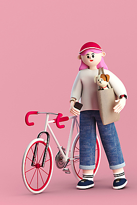 전신 PSD 편집 편집이미지 한마리 여자 반려견 분홍색 3D캐릭터 한명 서기 들기 성인 캐주얼 스마트폰 반려동물 3D 자전거 강아지 디지털합성 에코백 성인여자한명만 편집소스 월간캐릭터 그레이스 편집3D 동물 캐릭터 1 옷 컬러 가방 모션 사람 핸드폰 스마트기기 바이크 개 에코 여자한명만 성인여자만 파일형식