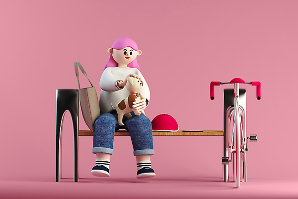 전신 PSD 편집 편집이미지 한마리 여자 반려견 분홍색 벤치 3D캐릭터 한명 앉기 성인 캐주얼 반려동물 3D 자전거 강아지 디지털합성 에코백 성인여자한명만 쓰다듬기 편집소스 월간캐릭터 그레이스 편집3D 동물 캐릭터 1 옷 컬러 의자 가방 모션 사람 바이크 개 에코 여자한명만 성인여자만 파일형식