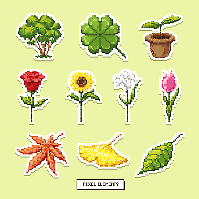 나무 화분 단풍 일러스트 나뭇잎 해바라기 사람없음 장미 새싹 튤립 네잎클로버 백합 오브젝트 은행잎 엘리먼트 픽셀 국내일러스트 AI파일 식물 꽃 잎 클로버 파일형식 벡터