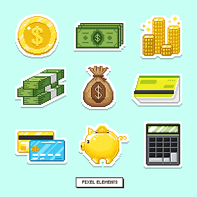 지폐 일러스트 사람없음 금융 반짝임 동전 저축 돼지저금통 계산기 신용카드 돈자루 돈다발 오브젝트 통장 동전탑 엘리먼트 픽셀 국내일러스트 AI파일 돈 모션 문구용품 경제 쌓기 장비 저금통 파일형식 벡터