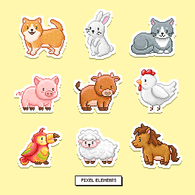 동물캐릭터 일러스트 사람없음 고양이 토끼 닭 양 말_동물 돼지 소 개 강아지 앵무새 엘리먼트 픽셀 일러캐릭터 AI파일 동물 캐릭터 포유류 조류 반려동물 파일형식 벡터