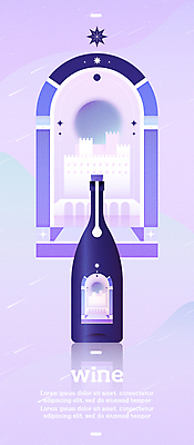 일러스트 밤하늘 사람없음 반사 와인 보라색 행성 달 성 유성 와인병 패키지 목업 국내일러스트 AI파일 자연요소 건축물 컬러 하늘 병_용기 주류 우주 야간 파일형식 벡터
