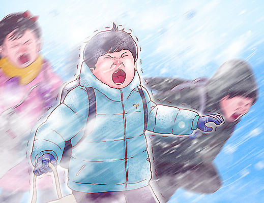 PSD 여자 남자 초등학생 어린이 겨울 일러스트 소녀 소년 상반신 세명 달리기 고통 추위 찡그림 괴로움 패딩 떨림 겨울방학 콧물 폭설 눈내림 어린이만 한파주의보 국내일러스트 학생 계절 감정 모션 방학 눈_날씨 표정 사람 점퍼 자연재해 생리현상 파일형식