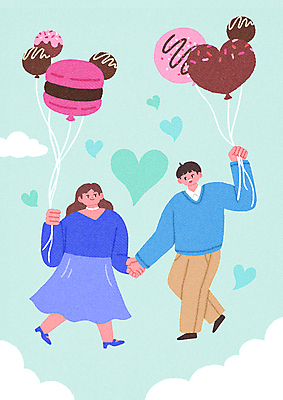 전신 PSD 구름 커플 여자 남자 데이트 일러스트 하늘 발렌타인데이 사랑 들기 성인 두명 마주보기 걷기 초콜릿 손잡기 기쁨 하트 감동 풍선 마카롱 민트색 성인만 국내일러스트 자연요소 모양 감정 컬러 관계 모션 데이이벤트 디저트 사람 파일형식