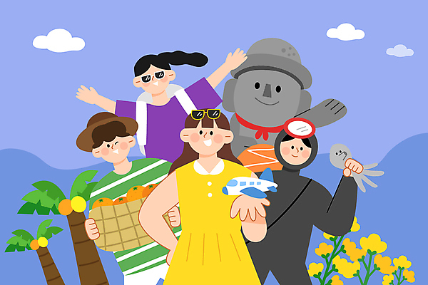 구름 여자 남자 여행 일러스트 비행기 들기 여러명 성인 파란색 선글라스 야자수 제주도 손들기 바구니 만세 돌하르방 손내밀기 유채 제주감귤 제주도여행 주꾸미 성인만 국내일러스트 AI파일 자연요소 나무 꽃 안경 컬러 다수 항공교통 모션 귤 대중교통 연체동물 한국 사람 손짓 수중동물 특산물 파일형식 벡터