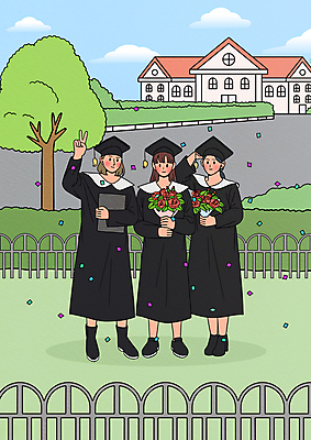 전신 PSD 나무 여자 도로 꽃다발 일러스트 학사모 졸업 졸업식 졸업생 들기 성인 세명 울타리 졸업가운 졸업장 대학교 브이 꽃가루 성인여자만 단체사진 국내일러스트 식물 모자_잡화 교육 꽃 길 학교 교통시설 모션 사람 손짓 담장 가운 가루 기념사진 여자만 성인만 파일형식