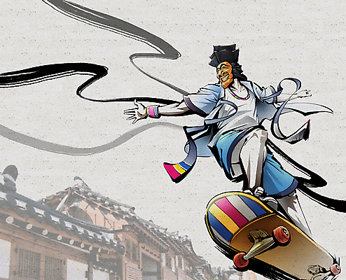 전신 PSD 한국전통 남자 일러스트 캘리그라피 팔벌리기 붓터치 기와집 한명 성인 스케이트보드 한복 동양화 퓨전 번짐 한옥마을 색동 개량한복 북촌 생활한복 양반탈 정자관 성인남자한명만 국내일러스트 1 전통 모션 한옥 서울 한국 미술 사람 마을 보드_스포츠 전통의상 전통탈 남자한명만 성인남자만 파일형식 효과