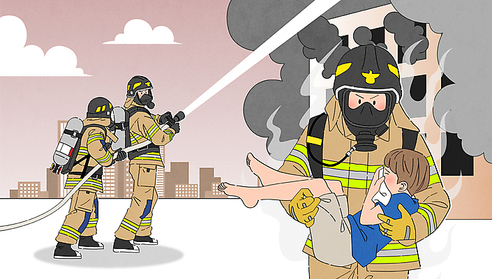 전신 구름 남자 어린이 일러스트 하늘 아파트 들기 빌딩 여러명 상반신 성인 구출 연기 소방관 화재 119 방독면 소방호스 화재진압 남자만 국내일러스트 AI파일 자연요소 다수 모션 주택 마스크 사람 건물 도움 구조원 소방 사건 호스 전화번호 진압 파일형식 벡터