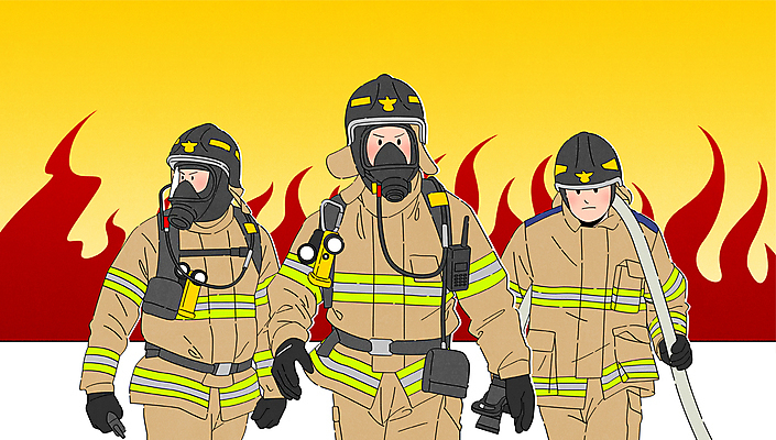 남자 일러스트 불 들기 상반신 성인 세명 노란색 걷기 소방관 화재 119 방독면 소방장비 성인남자만 방호복 국내일러스트 AI파일 자연요소 옷 컬러 모션 마스크 사람 장비 구조원 소방 사건 전화번호 남자만 성인만 파일형식 벡터