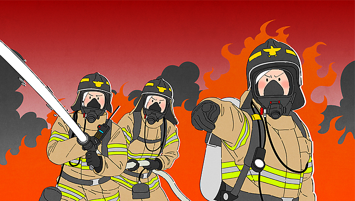 남자 일러스트 불 들기 상반신 성인 빨간색 세명 가리킴 연기 지시 소방관 화재 무전기 119 방독면 소방호스 화재진압 성인남자만 방호복 국내일러스트 AI파일 자연요소 옷 컬러 모션 무선통신 마스크 사람 손짓 구조원 소방 사건 호스 전화번호 진압 남자만 성인만 파일형식 벡터