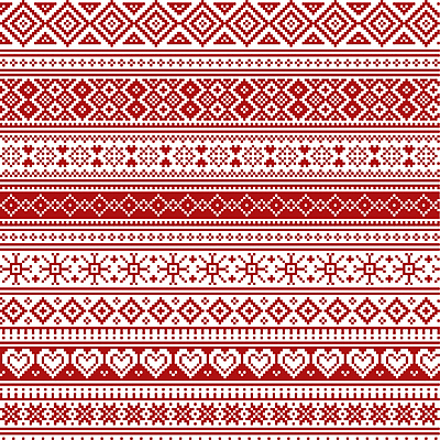 크리스마스 겨울 패턴 일러스트 눈꽃 사람없음 빨간색 하트 다이아몬드 노르딕 픽셀 국내일러스트 AI파일 모양 디자인 계절 기념일 컬러 무늬 눈_날씨 보석 파일형식 벡터